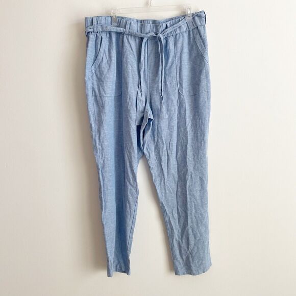 New York & Company Pants - SOHO NY&CO Size XL Pants Blue Waist Tie Tapered Linen Blend NEW NWT